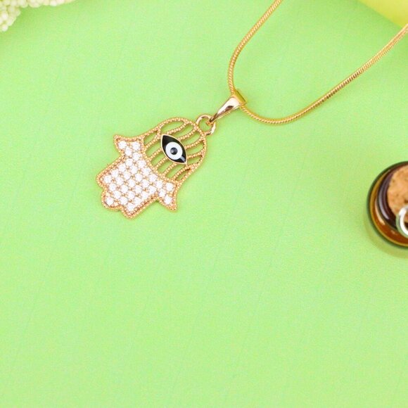 "Hamsa Hand Rose Gold Pendant with Evil Eye, XPPT1578 - Picture 13 of 13